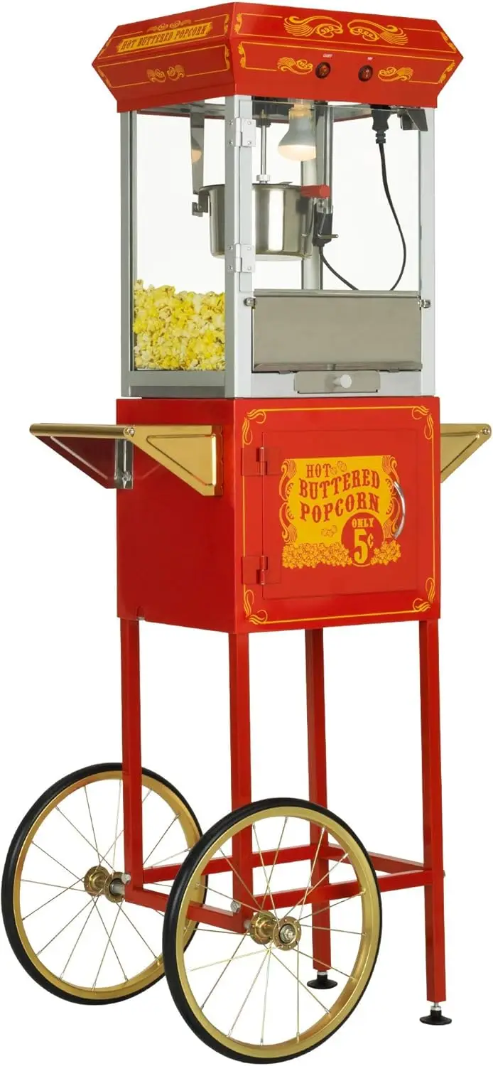 4-Ounce Hot Oil Popcorn Machine with Cart, Red/Gold