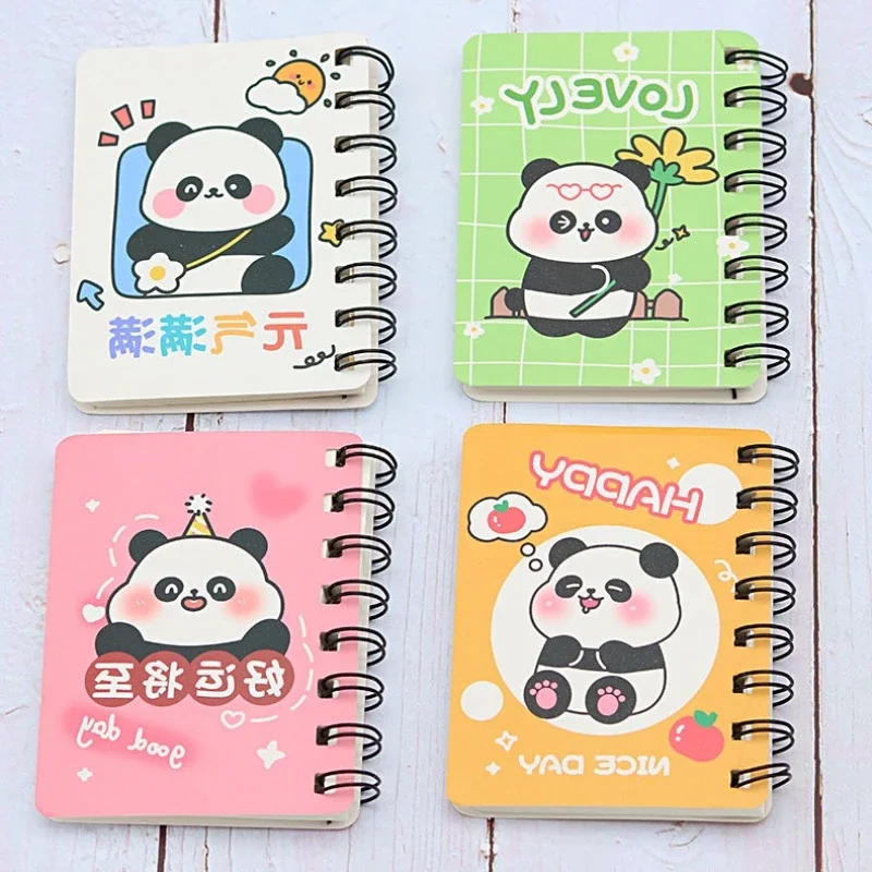 24Pcs Wholesale creative cartoon panda rollover coil book, student cute mini portable pocket book a7 notebook  stationery