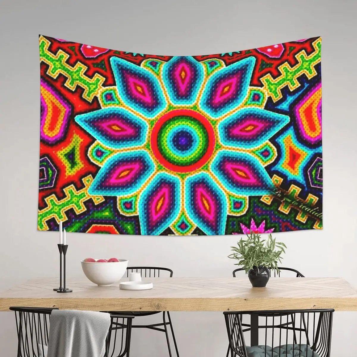 

Mexican Colorful Huichol | Mexican Blanket Design | Large Cozy King Size | Vintage Folk Art - Tapestry Funny Tapestry