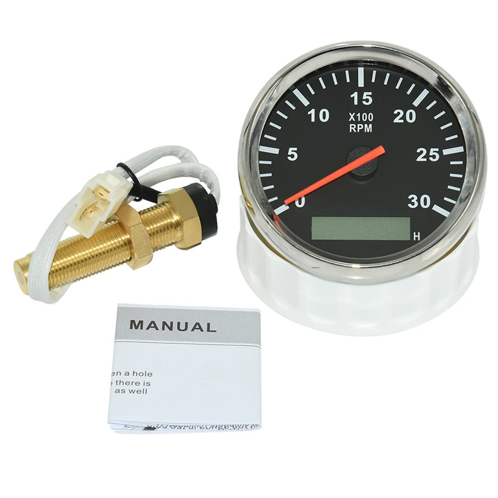 AD 85 mm Dieselmotor-Drehzahlmesser, 0–4000 U/min, digitaler LCD-Stundenzähler + M16/M18 U/min-Sensor für Auto, Boot, Motorrad, mit roter Hintergrundbeleuchtung – Detail 3