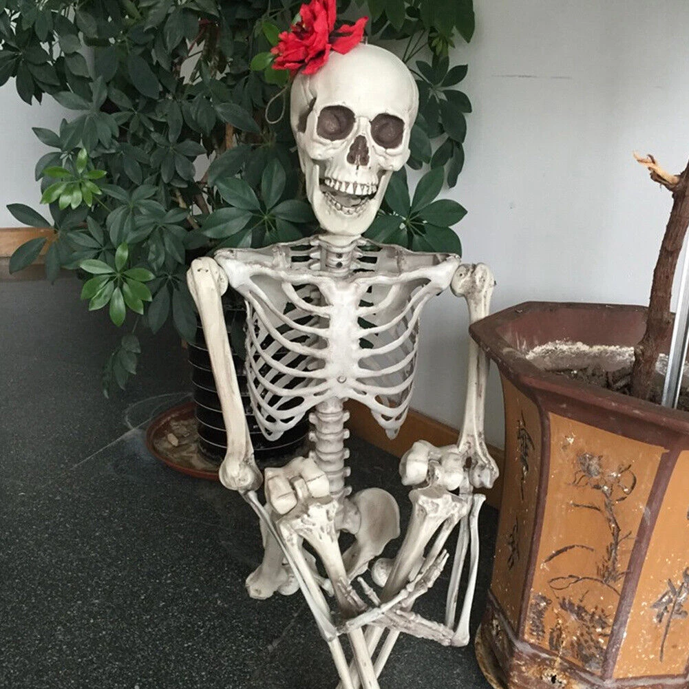 

Full Life Size Haunted House Hanging Props Poseable Halloween Movable Skeleton Fake Human Skull Bones Halloween Party Decoration