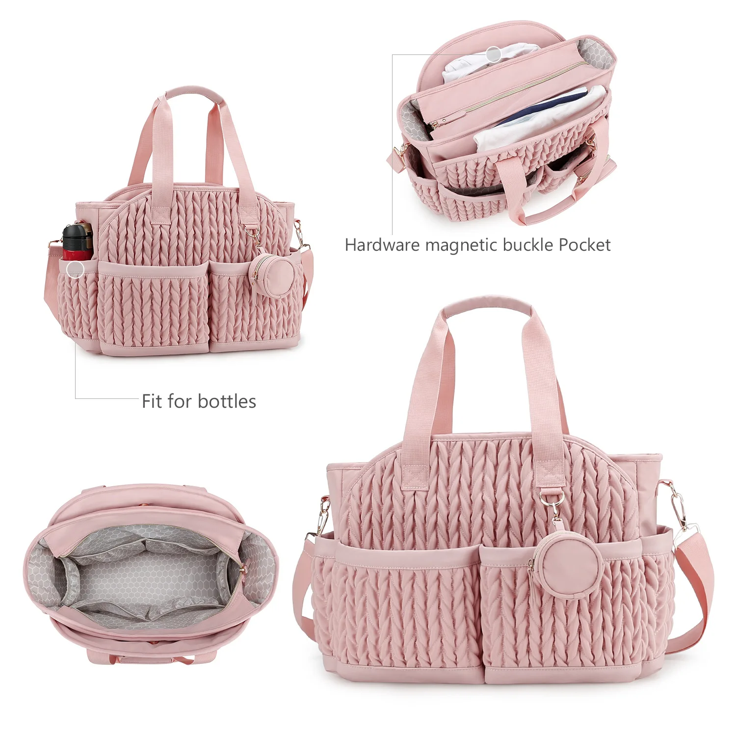 

Diaper Bags Quilted Mommy Bag One Shoulder Handheld Storage Bag Waterproof Fabric Insulation for Mother Child Travel Bag