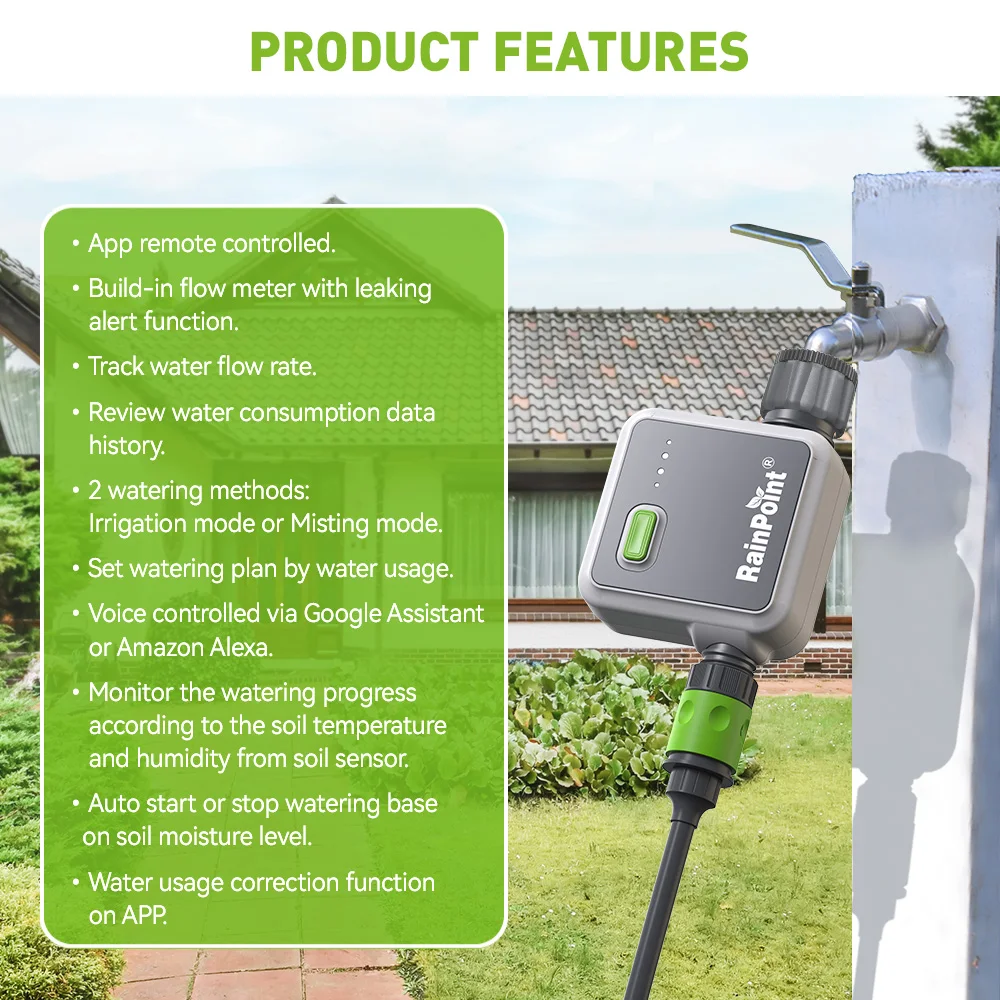 Smart Phone APP Controlled Wireless Soil Moisture Sensor with RainPointWater Timer Plastic Pair for Garden Irrigation