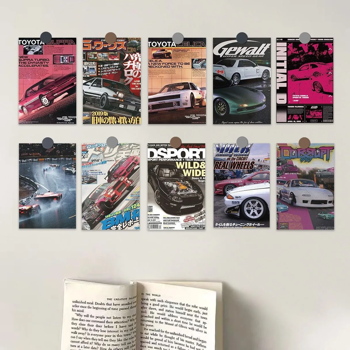 10pcs JDM Car Japanese Racing Retro Wall Collage Kit for Room Decor Aesthetic Posters Prints for Bedroom Teen Boys Kids Gift