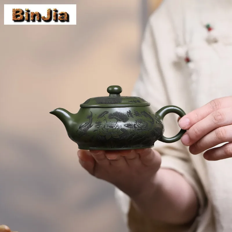 220 مللي ييشينغ القديمة الأرجواني الطين أباريق الشاي اليدوية مينغ فرن وعاء الخام الخام الأخضر الطين غلاية الصينية Zisha طقم شاي الحلي هدية #5
