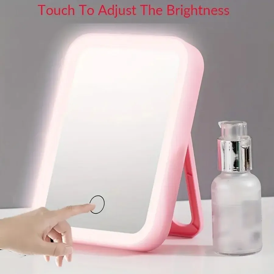 1pc LED Vanity Mirror with Touch Sensor, USB Rechargeable, 3 Lighting Modes, Portable Desktop Makeup Mirror, Painted Finish,