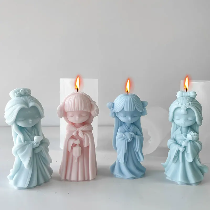 

Flower Angel Silicone Candle Mold Chinese Elements Lantern Rabbit Girl Soap Resin Making Chocolate Cake Mould Home Decor Gift