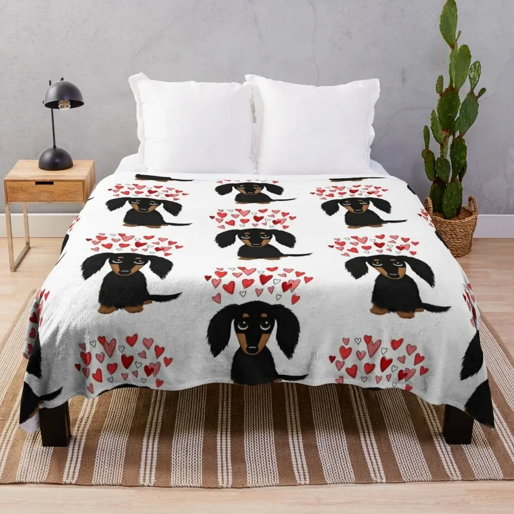 

Black and Tan Longhaired Dachshund with Hearts Throw Blanket Sofas for sofa Luxury Blankets