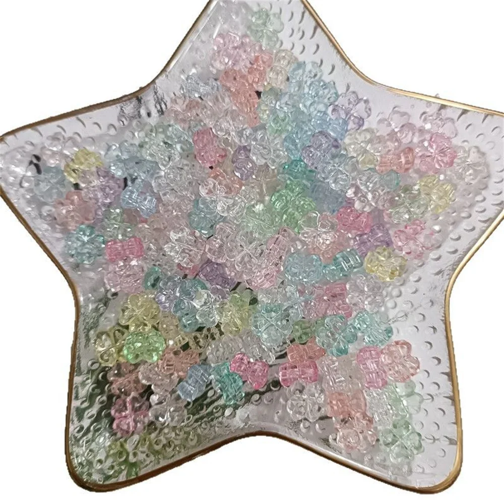 32Pcs/pack Random Color Clover Transparent Flowers Beads Flat Jewelry Accessories, DIY, Pendant, Jewelry Making Supplies image 3