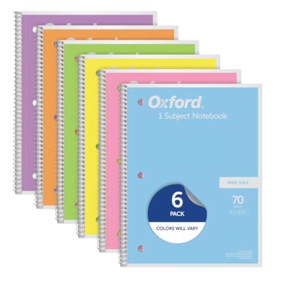 

Spiral Notebooks, 6 Pack, 1 Subject, d Notebooks for School, 8 x 10.5 Inch, 70 Sheets, Assorted Pastel Colors, Back to School S