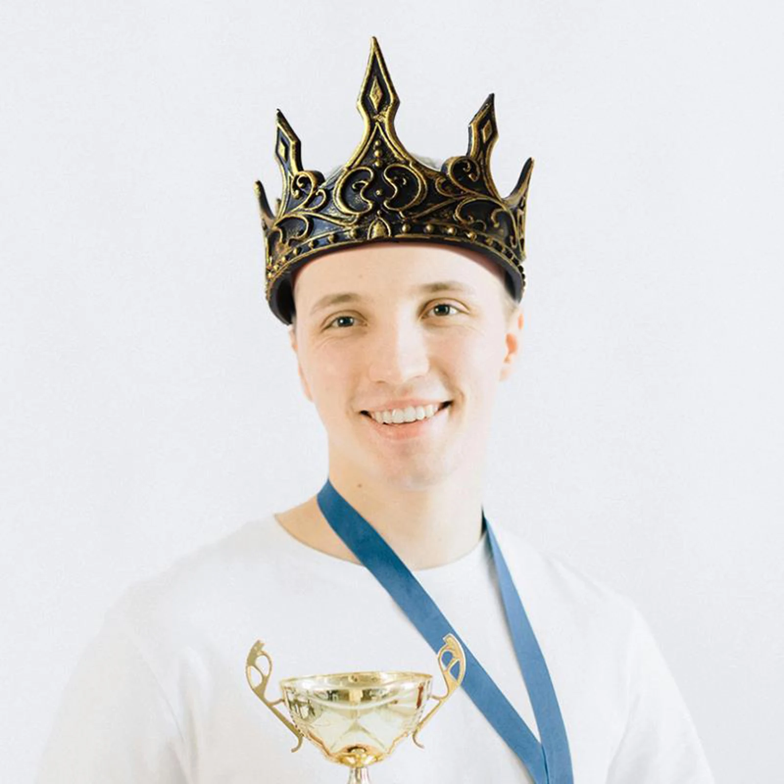 Męska Korona Królewska, Regulowana Korona Królewska Średniowieczny Kostium Króla Rekwizyty Balowe Halloween Cosplay Akcesoria