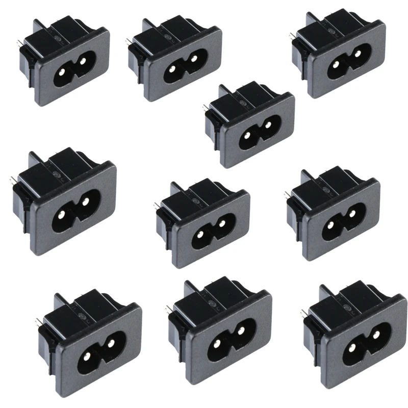 10Pcs Black IEC320 C8 Power Socket Male Plug AC 250V 2.5A 2Pin 8 Word Socket Connector