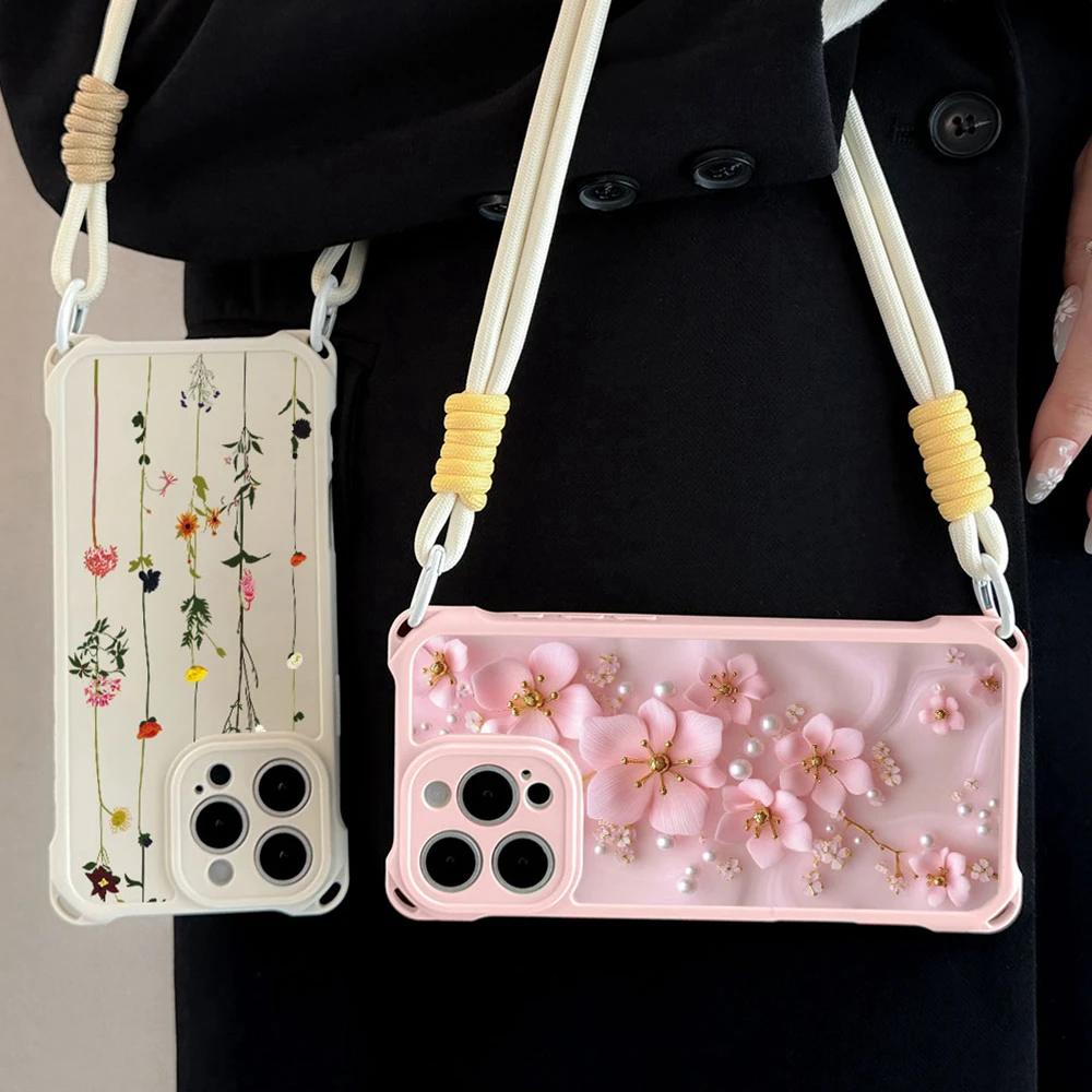 Pflaumenblüten-Design Handyhülle mit Vier Ecken und Lanyard-Löchern für Honor iPhone 17 Pro Max 16 15 14 Plus 17 Air Stoßfeste Schutzhülle