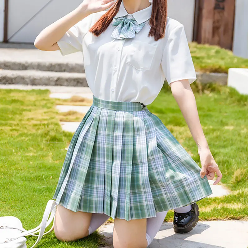 Sailor Dress Suit Girls Japanese Korea Style Jk School Uniform Short Sleeve Pleated Skirts Seifuku School Clothes Plaid Skirt