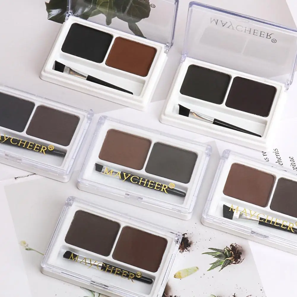 Paleta de maquillaje en polvo para cejas, 2 colores, negro, marrón, potenciador de ojos, cepillo profesional resistente al agua con paleta de sombra H2R6