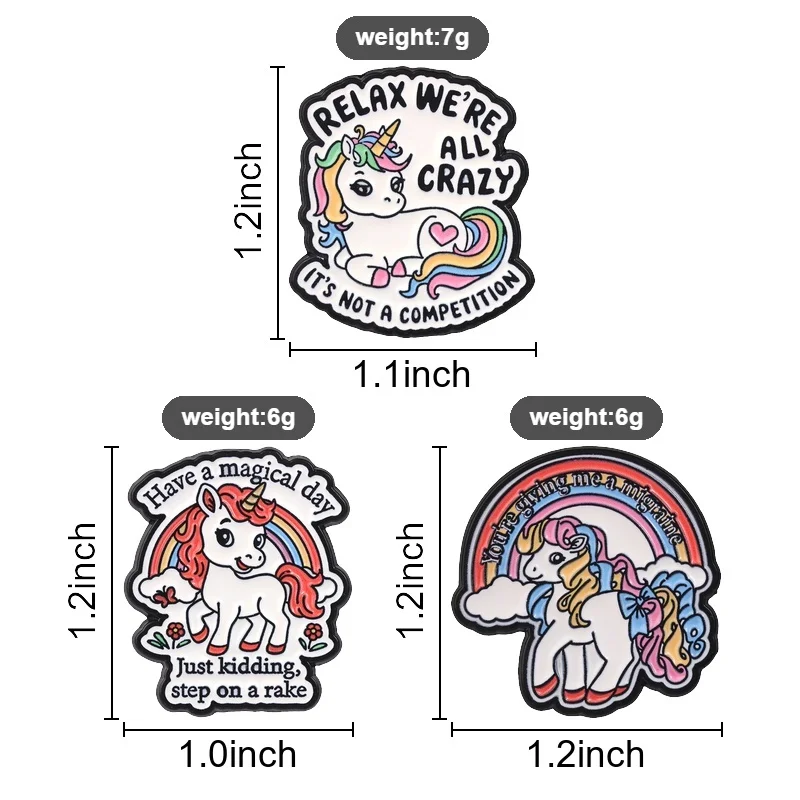 Relax We Are All Crazy Rainbow Unicorn Enamel Pin, Magical Brooch With Sarcastic Quote For Stress Relief And Casual Style