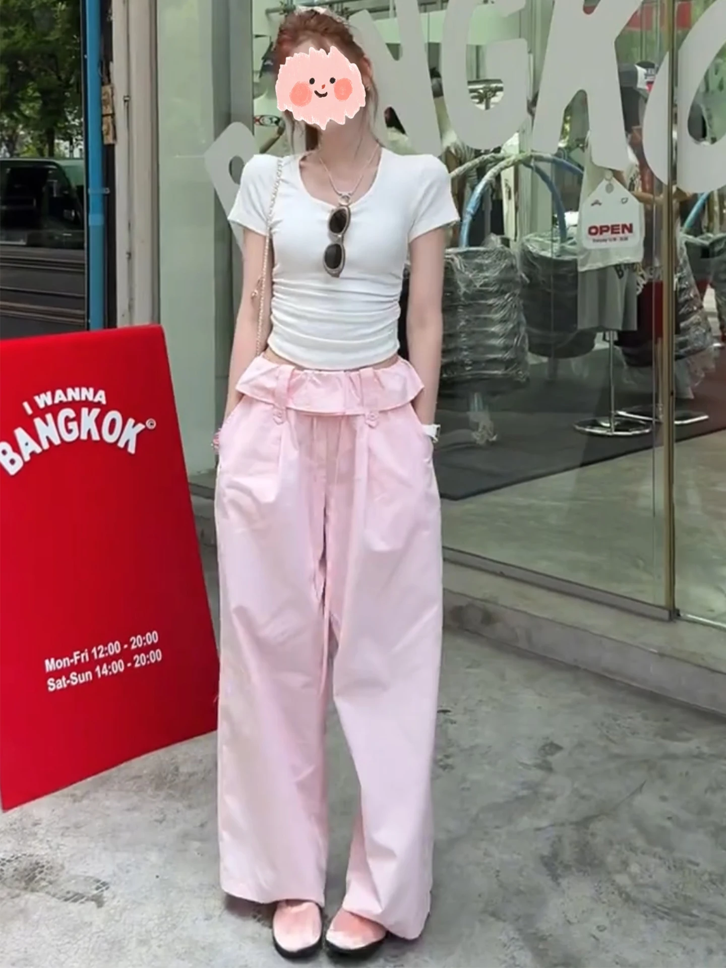 

2026 Summer Trendy Women's Lace Backless T-shirt And Bloomer Casual Pants Two-piece Set High Waist Long Pants round Neck Shor...