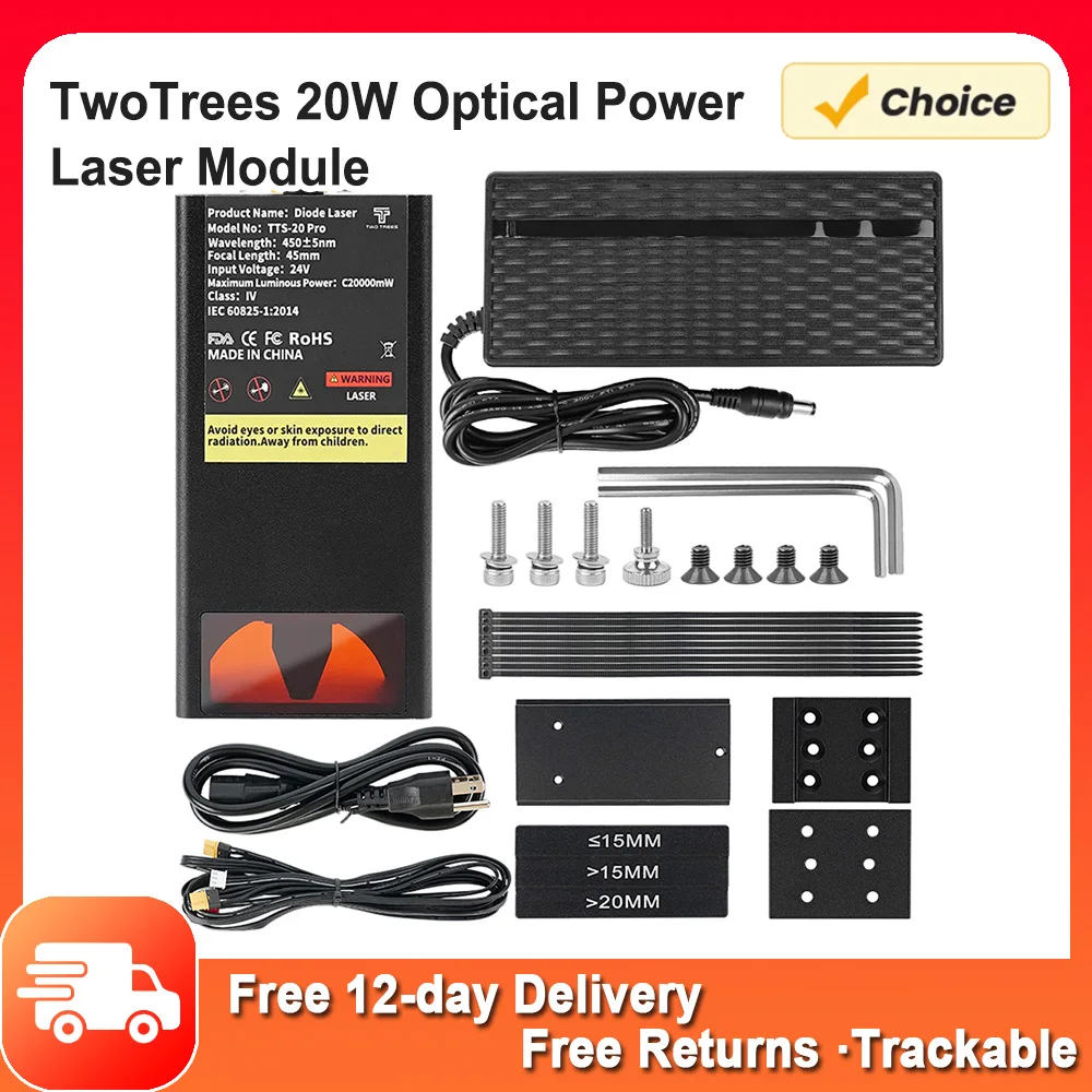 TwoTrees 20W Optical Power Laser Module with Air Assist TTL Blue Light Laser Head for TTS/TTS Pro Laser Engraver CNC Machine