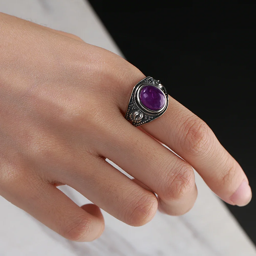 Natürliche Amethyst Silber Schmuck Ringe Männer Für Frauen Party Hochzeit Jahrestag Verlobung Geschenke Party Edlen Schmuck – Detail 6