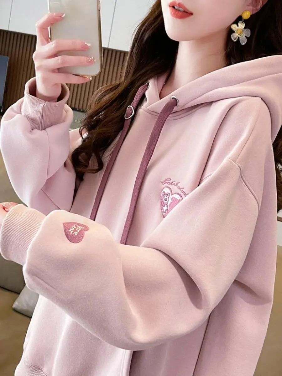 Felpa con cappuccio oversize autunno inverno da donna di piccole dimensioni Jaet design con motivo a fiori grandi felpa pullover in cotone comoda e casual