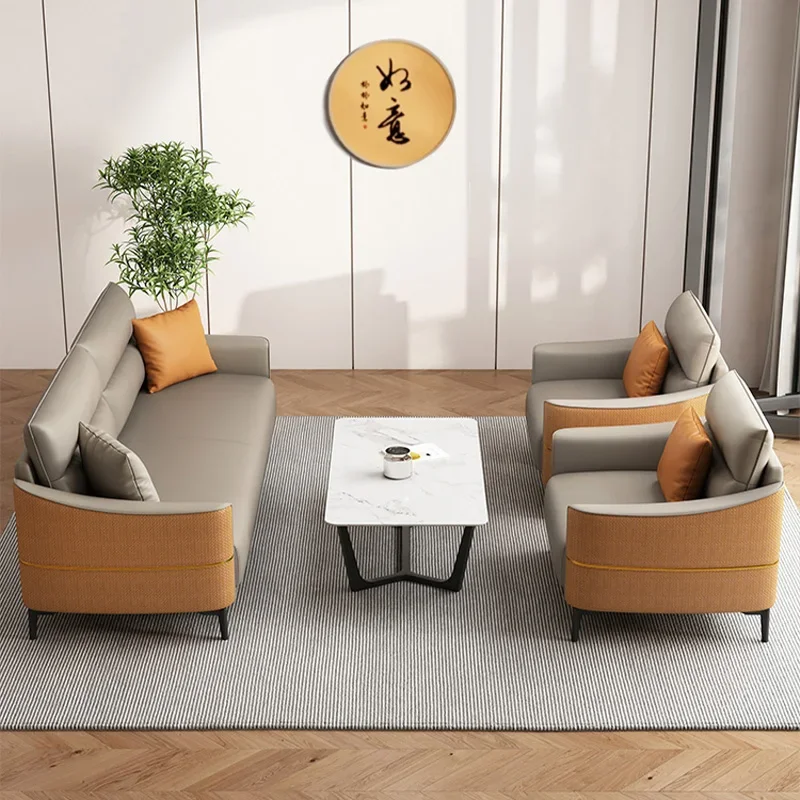 أريكة مكتب جلدية فنية بسيطة وحديثة منطقة الراحة الاستقبال التجاري الترفيه الأعمال الصغيرة اجتماع طاولة القهوة الضيوف combinati