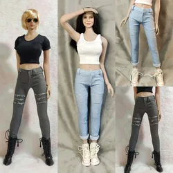 1/6 독특한 여성 솔리드 찢어진 청바지 섹시한 레이디 하이 웨이스트 중공 Bodycon 데님 펜슬 바지 12 