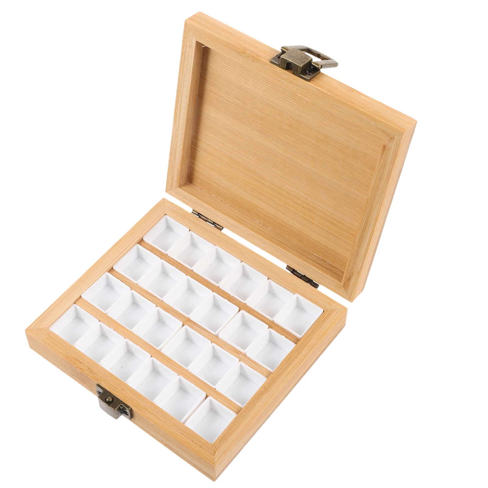 

1pcs Watercolor Paint Box Portable Bamboo Palette Empty Travel Case 24 Compartments Compact Light Palette Artists