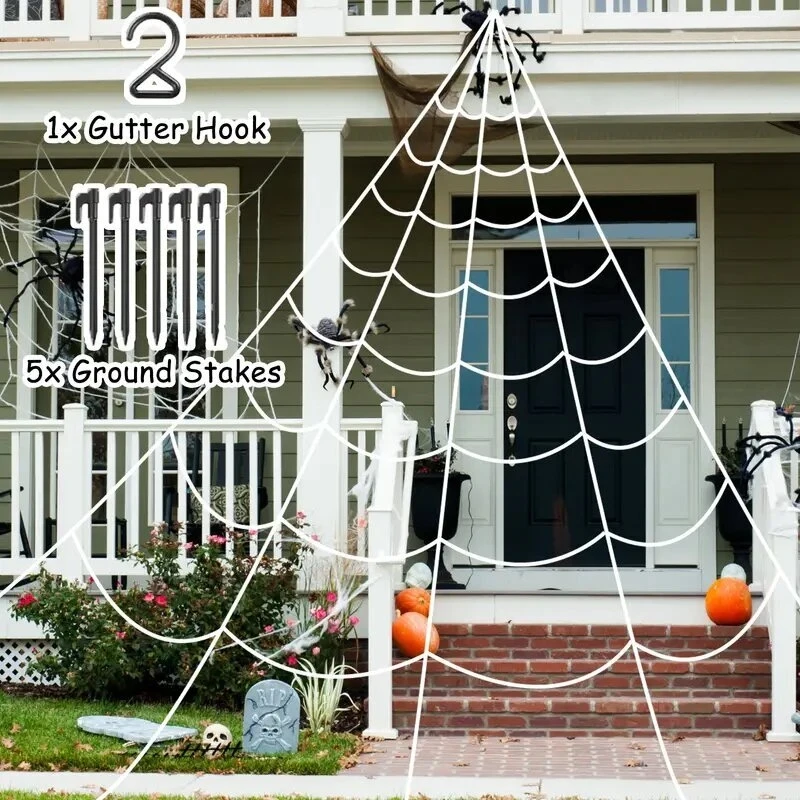 1PC Halloween Spider Web Lights Outdoor Waterproof 250LED Lights Atmosphere Decoration Lamp For Holiday Party  Patio Lawn