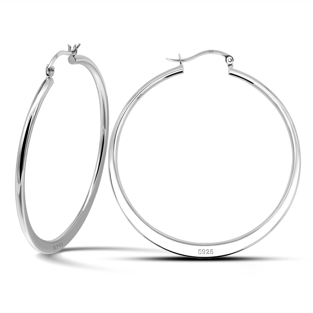 

Fashion 925 Sterling Silver Earrings Classic 54MM Geometric Hoop Earrings For Women Solid Silver Anti-Allergy Jewelry Party