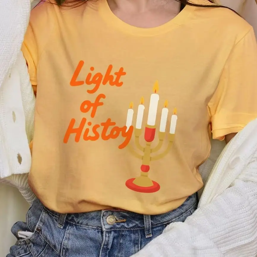 

Y2K Women‘s Clothes Cotton Casual T-Shirt Crew Neck Graphic Tees Street Wear Colorful Cartoon Candlestick Light Of History