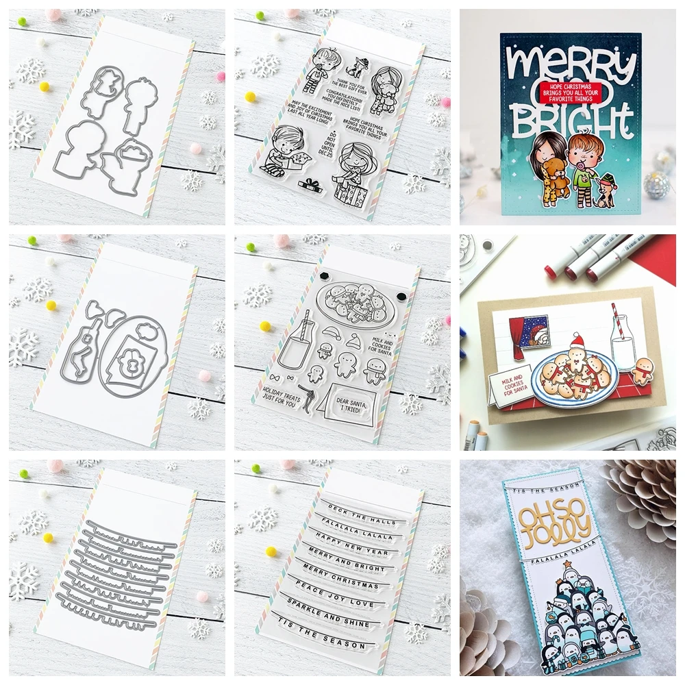 Kinder Lebkuchenmann Wörter Banner Metall Stanzformen HAPPY NEW YEAR Wünsche Wörter Klare Stempel DIY Scrapbook Papier Umschlag Karte