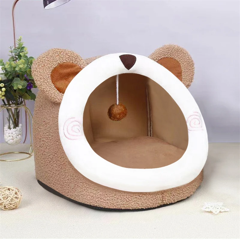 Funny Cat Bed Warm Pet House Soft Long Plush Kitten Lounger Cushion Small Dogs Tent Cave Beds For Cozy Cat House Mat Supplies