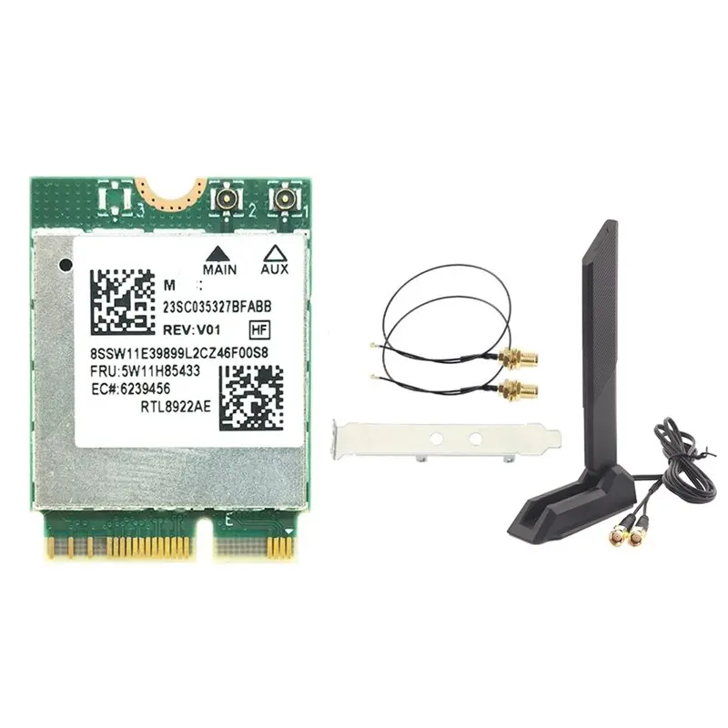 

For Win10 For Win11+ Folded Antenna RTL8922AE Wifi7 Card 6338Mbps Tri-Band 2.4G/5G/6G Bluetooth 5.4 M. 2 NGFF Wireless Wifi Card