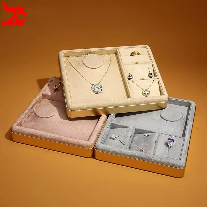 Jewelry Set with Metal Frame Tray and Multicolored Velvet Pads for Storing Rings  Necklaces  Pendants, and Stud Earrings