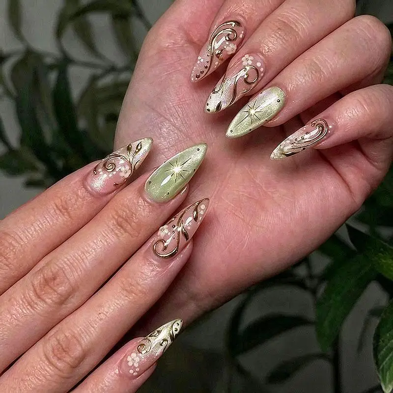 Press On Nails 30Pcs Y2K Gradient Blue French Star Moon Design Fake Nails No Harm to Natural Nails