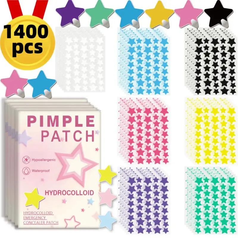 1400Pcs Star Shaped Pimple Patches Colorful Acne Cover & Invisible Spot Concealer Stickers For Face Acne Care Patch