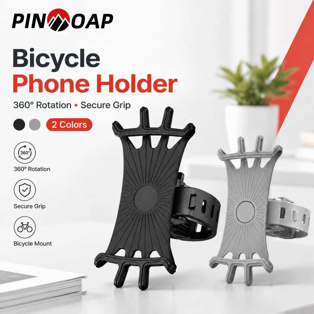 PINMOAP Silicone Bike Phone Mount Handlebar Holder for Road Bike MTB Folding Bicycle with Shock Pad Anti Slip Strap