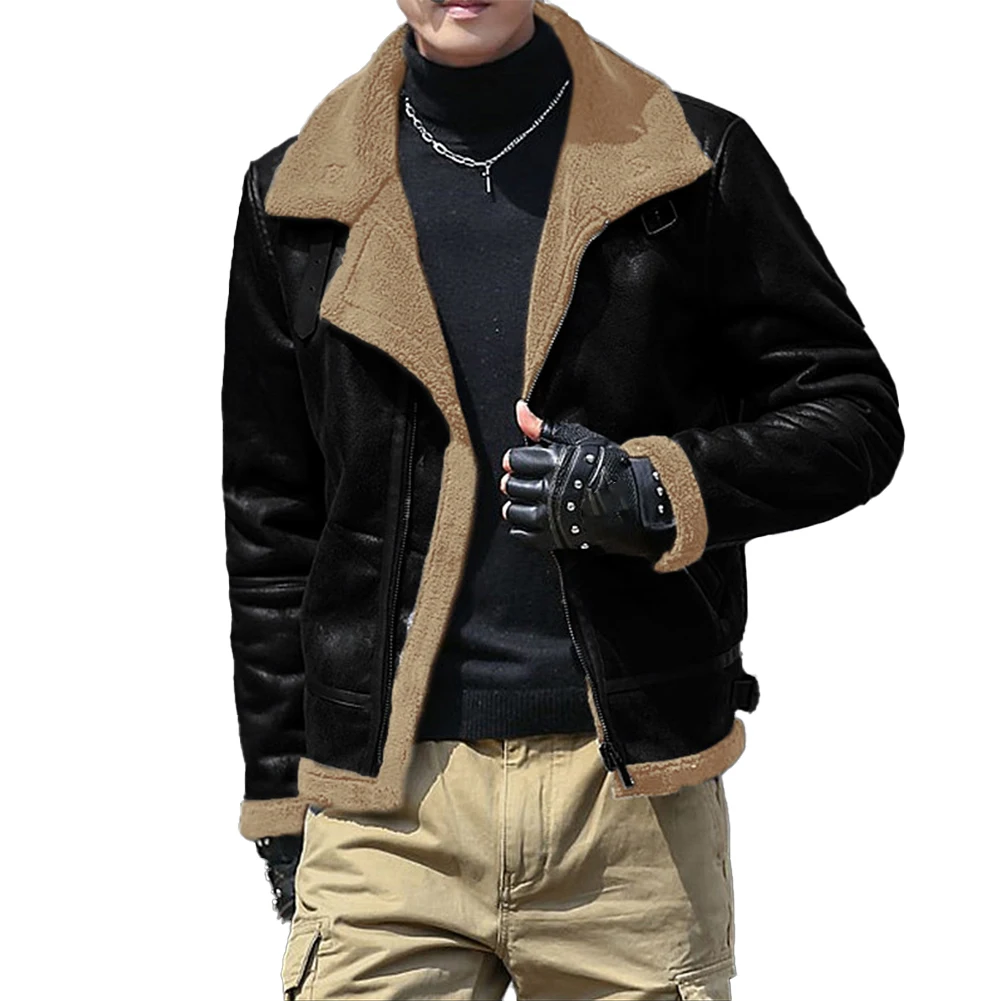 Outwear Men Jackets Autumn Winter Casual Collar Lapel Long Sleeve Regular Solid Color Suede Suede+Plush Lining