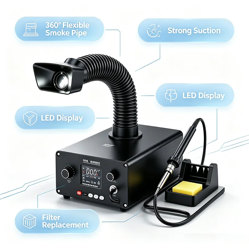 LY-TBK D301 3-in-1 Soldering Iron with Built-in Smoking Absorber Solder Purifier Constant Temperature LED Lamp 150W for Electron