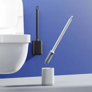 Brushzaza Baru Upgrade Plastik Hitam Kreatif Rumah Tangga Kamar Mandi Dinding Sikat Pembersih Pembersih Sikat Toilet dengan Pemegang 10 sikat toilet hitam terlaris - №
