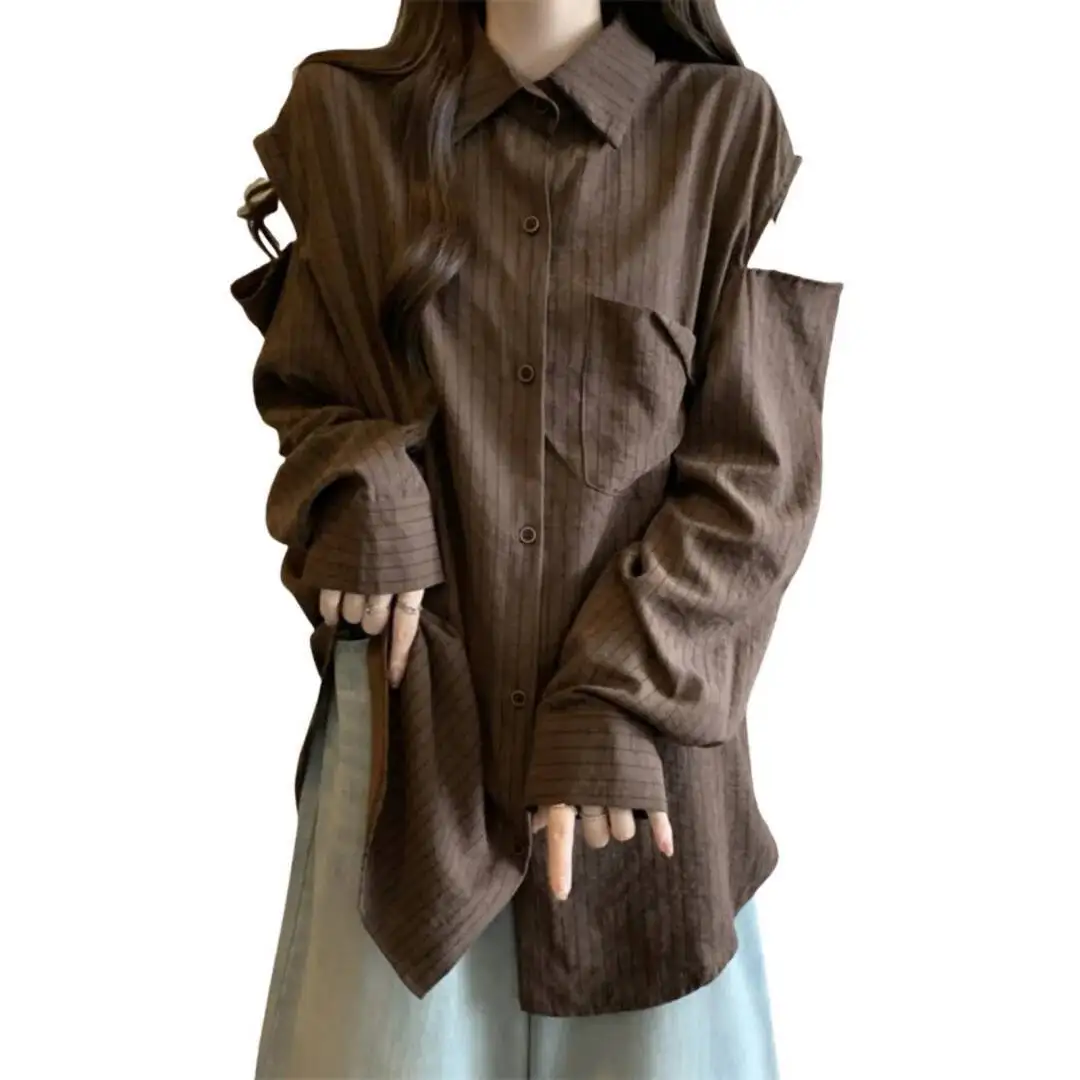 Dames plus size gestreept shirt met lange mouwen, slanke pasvorm, off-shoulder, chique top, halflange designblouse