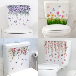 M21 Plants Flowers Butterflies Toilet Sticker Bathroom Toilet Cover Sticker Refrigerator Wall Stickers Wc  For Home  Decoration