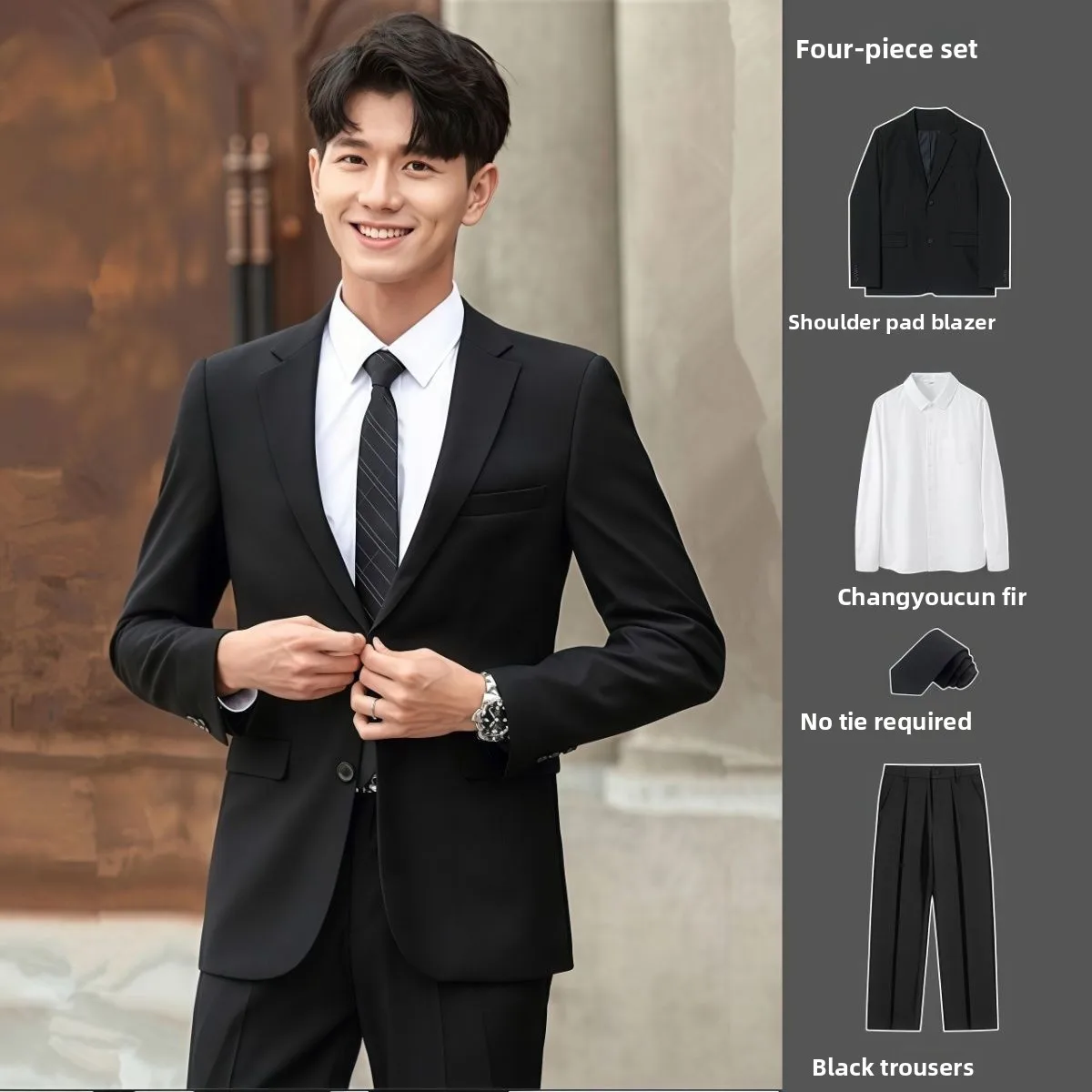 

Formal Men's Suit Set Korean Sle Slim Fit omsmen Busin Casual Double Breasted Coat And Pants Autumn Season Faion