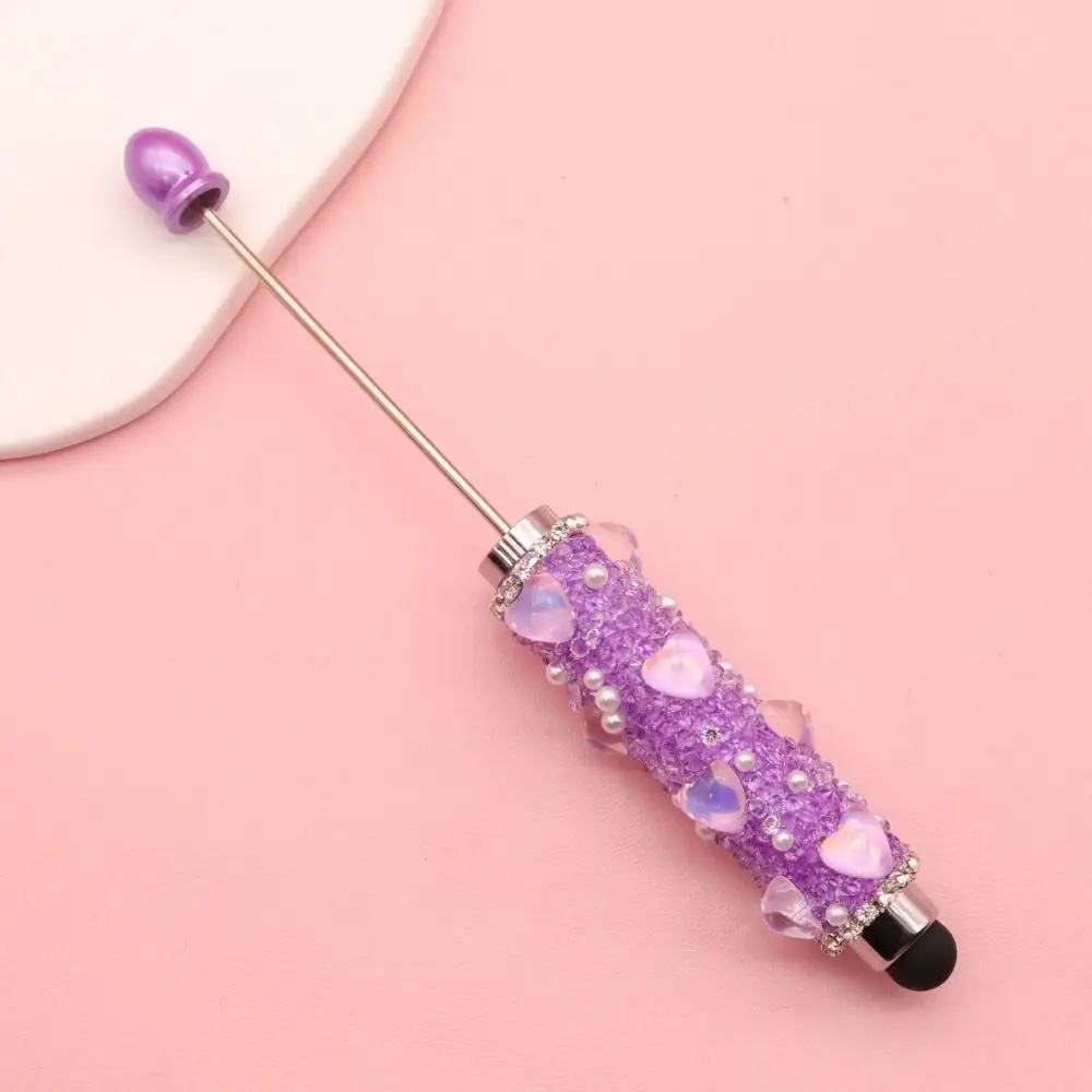 1pc Bling Bling Heart Diamond Beadable Pen DIY Beadable Capacitive Touch Stylus Pen 2-in-1 Ballpoint Pen Gift