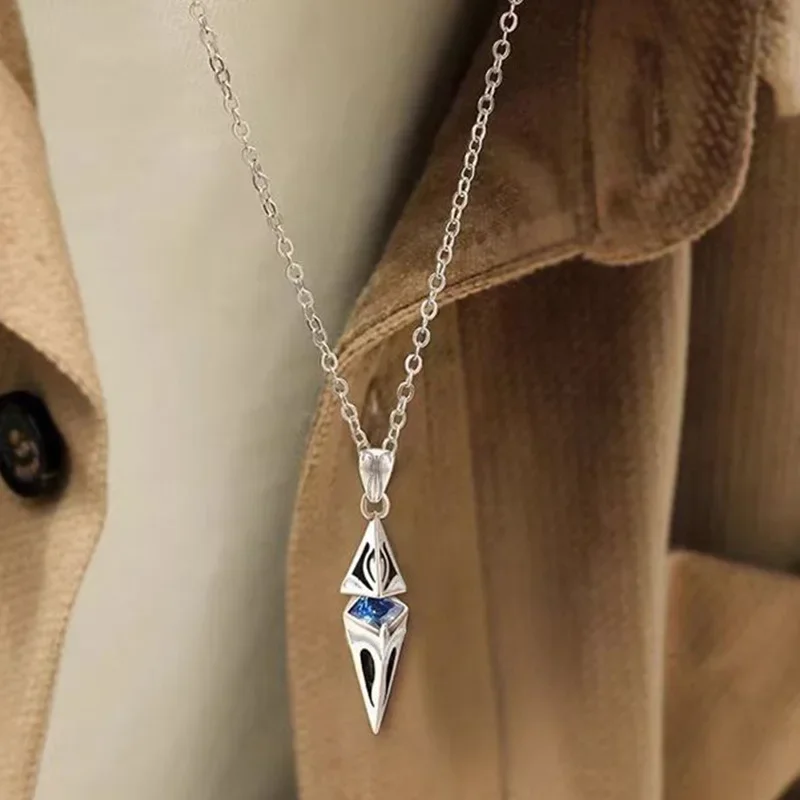 Fashion Star Blue Zircon Necklaces for Men and Women Retro Hip Hop Copper Pendant Sweater Chain Punk Student Jewelry Accessories