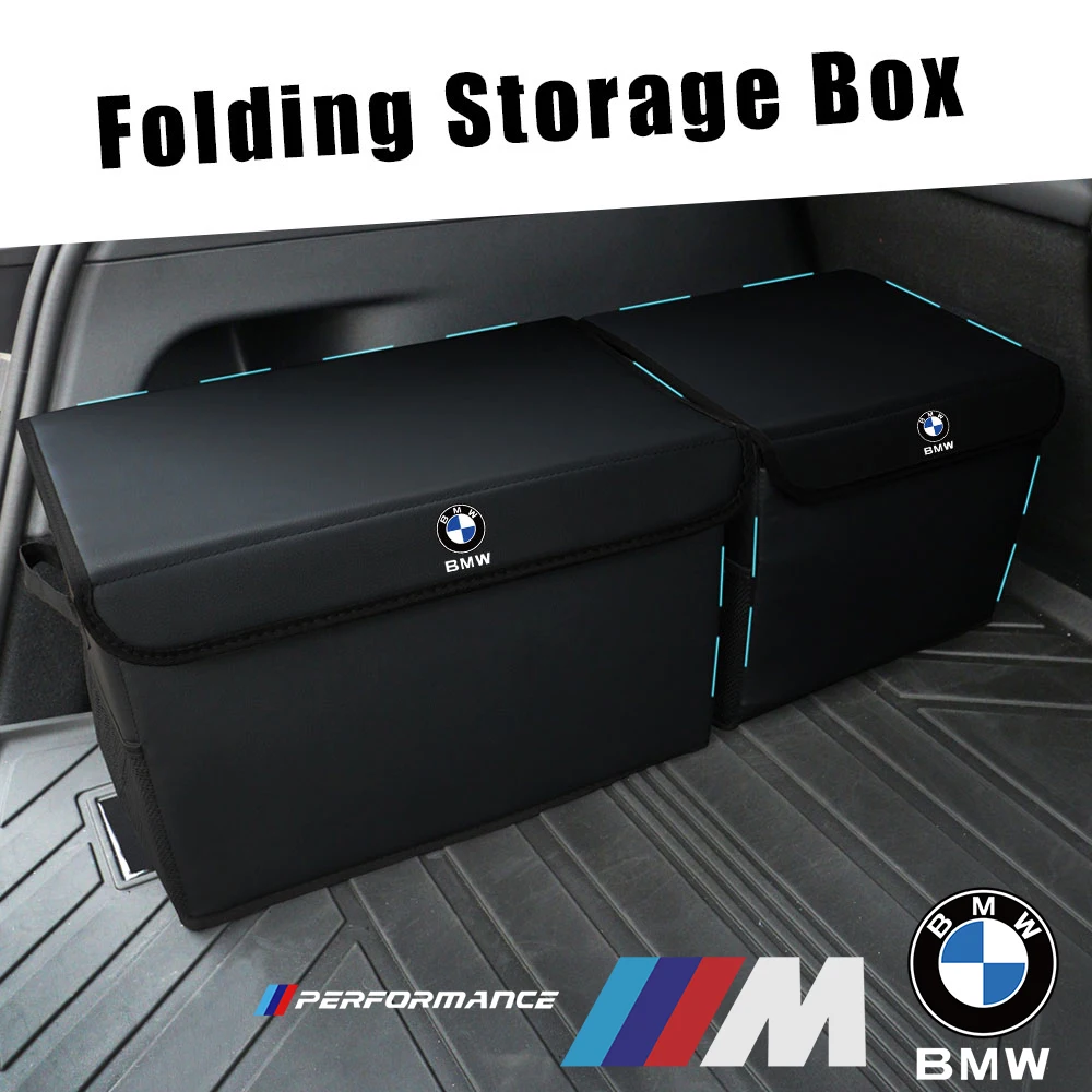 Car Trunk Storage Bag Leather Camping Box Collapsible Auto Badge Organizer Accessories For BMW M Performance E46 E90  E60 F10 X5