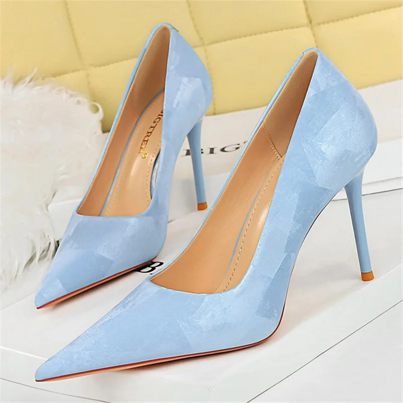 Luxury Women 10cm High Heels Classic Pumps Lady Plus Size 34-43 Wedding Bridal Stiletto Heels Blue Nightclub Party Sweet Shoes