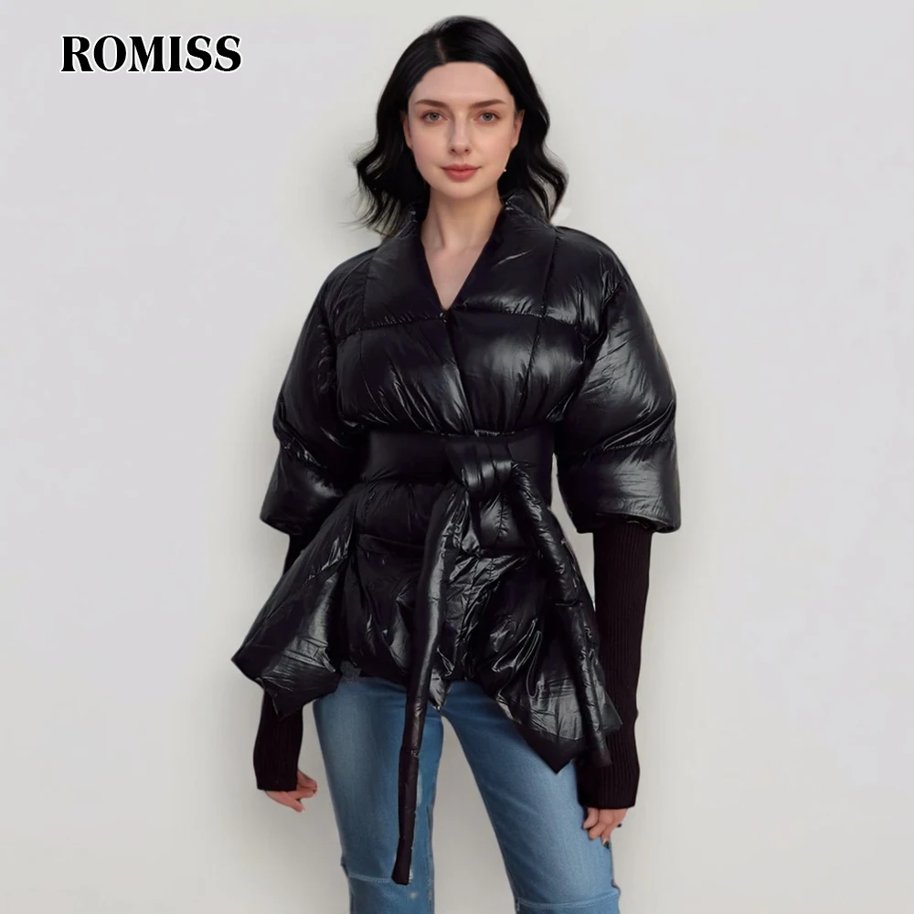 

ROMISS однотонная туника на шнуровке, теплые хлопковые пальто для женщин, зимние парки с v-образным вырезом и длинными рукавами, нерегулярный подол, женская мода