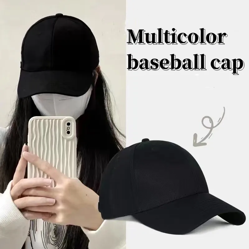 Black Baseball Cap Unisex Plain Curved Visor Hat Casual Snapback Hats Adjustable Leisure Caps Summer Sunscreen Baseball Hat