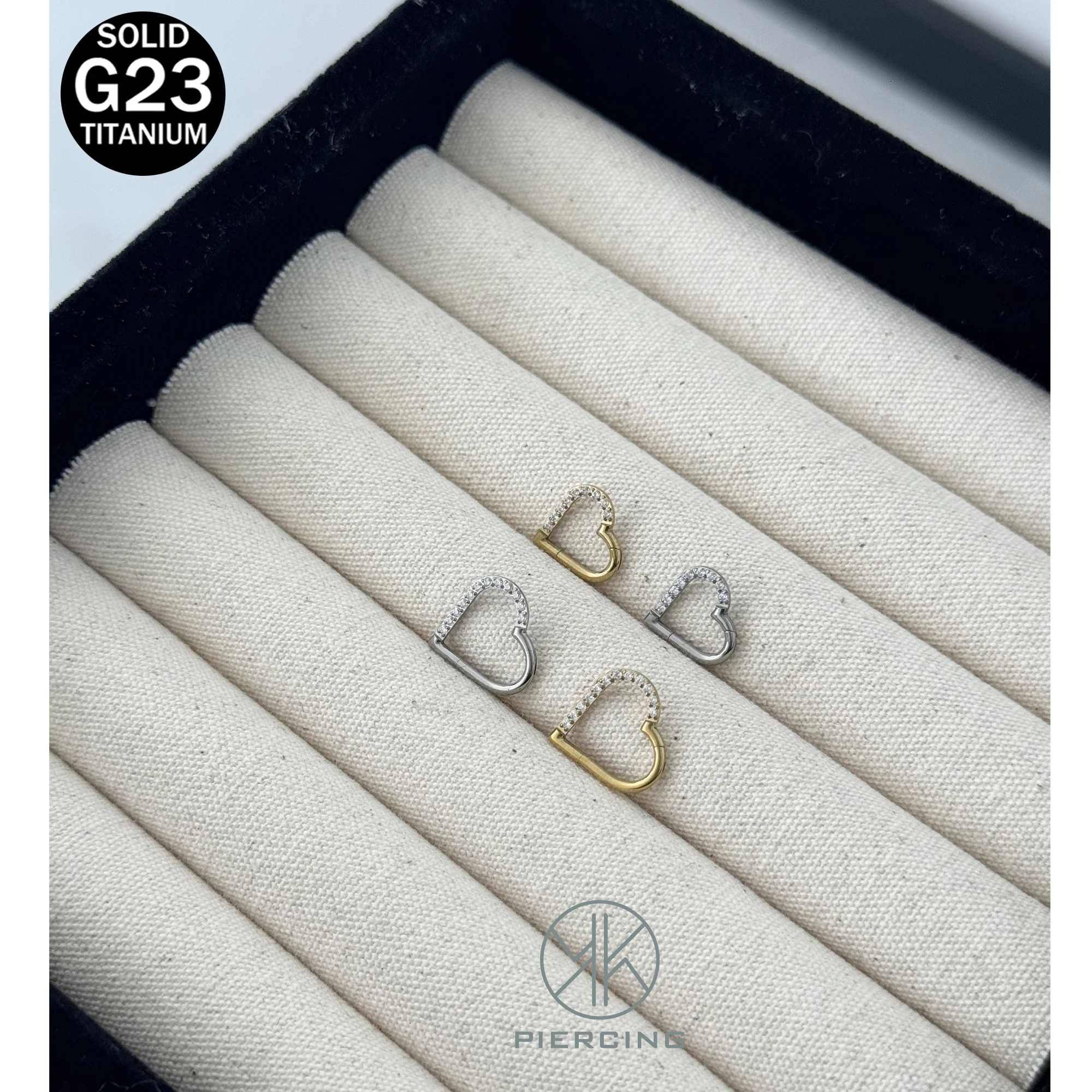 F136 Titanium Inlaid Zirconia Heart shaped Closed Loop G23 Half Inlaid Zirconia Earrings for Perforated Body Jewelry